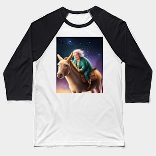 Old Woman Riding a Donkey Art Print Baseball T-Shirt